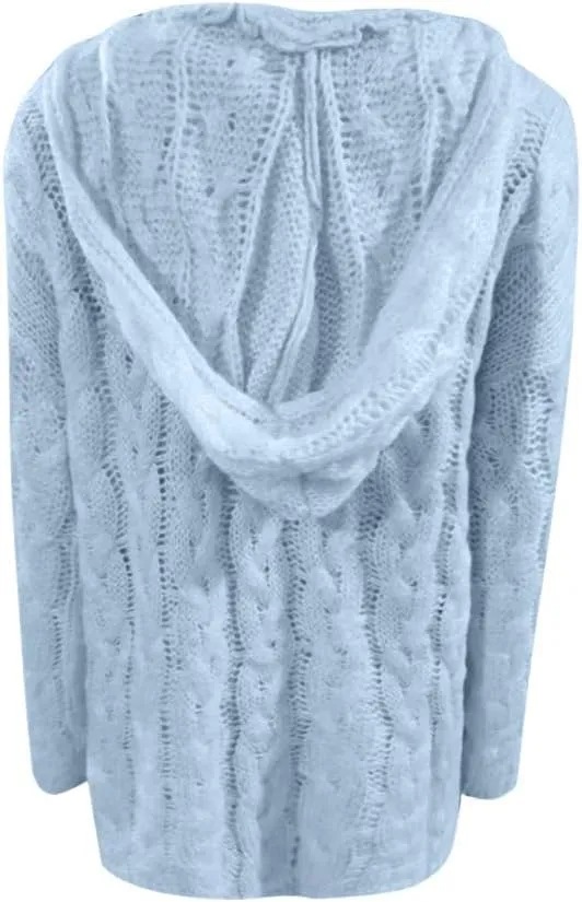 Womens Oversized Hooded Sweater Chunky Cable Knit Pullover Tops Long Sleeve Loose Fit Simple Solid Fall Hoodies
