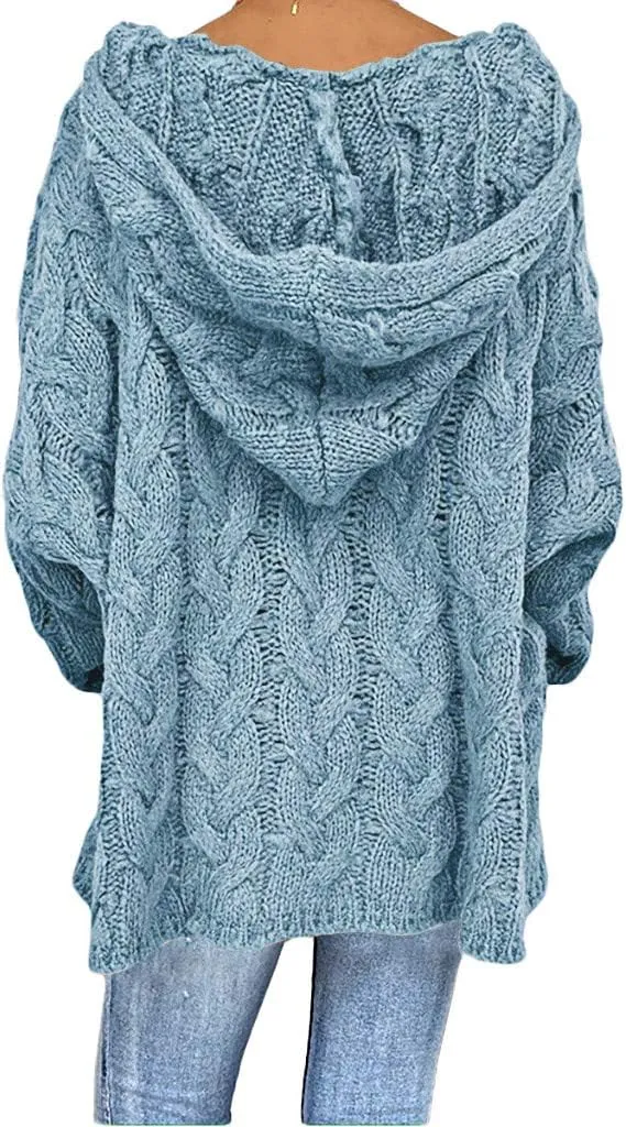 Womens Oversized Hooded Sweater Chunky Cable Knit Pullover Tops Long Sleeve Loose Fit Simple Solid Fall Hoodies