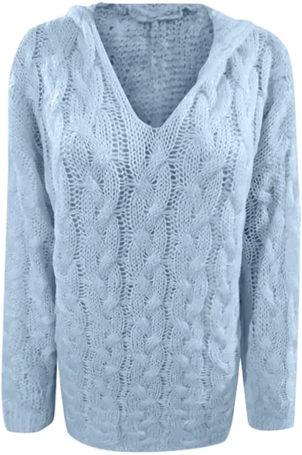 Womens Oversized Hooded Sweater Chunky Cable Knit Pullover Tops Long Sleeve Loose Fit Simple Solid Fall Hoodies
