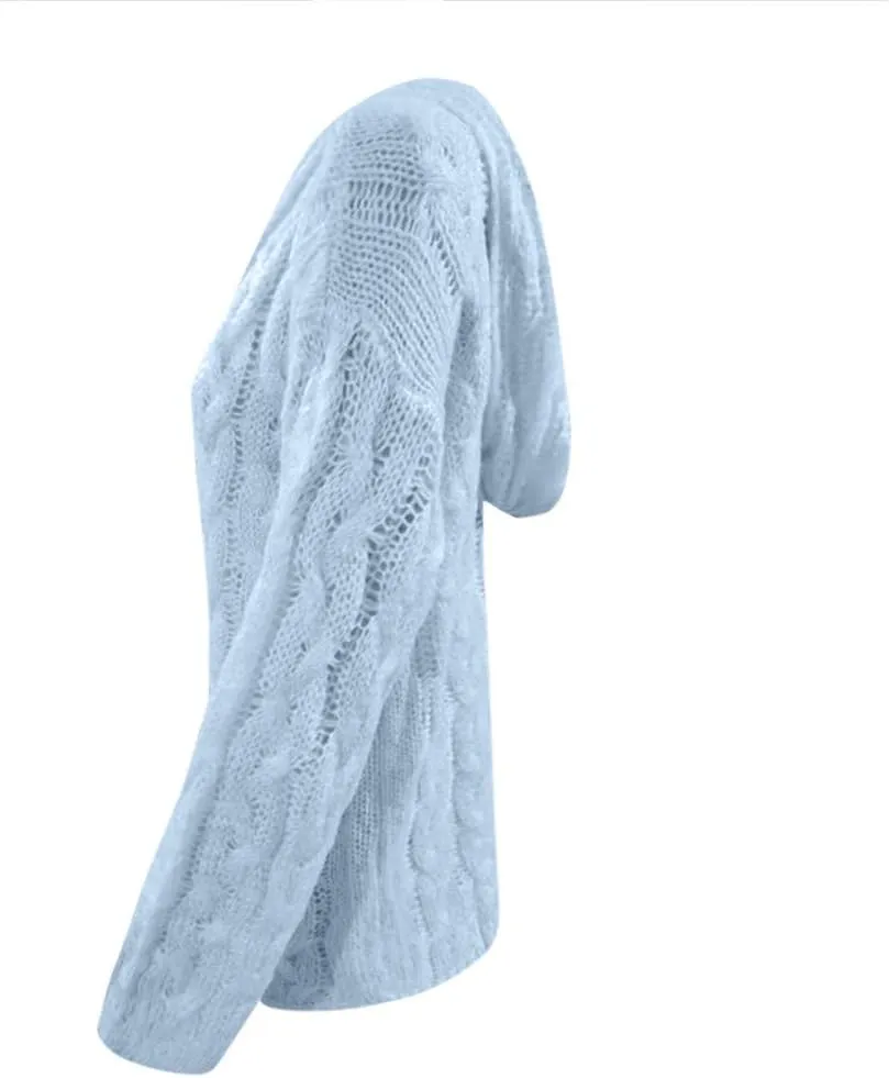 Womens Oversized Hooded Sweater Chunky Cable Knit Pullover Tops Long Sleeve Loose Fit Simple Solid Fall Hoodies