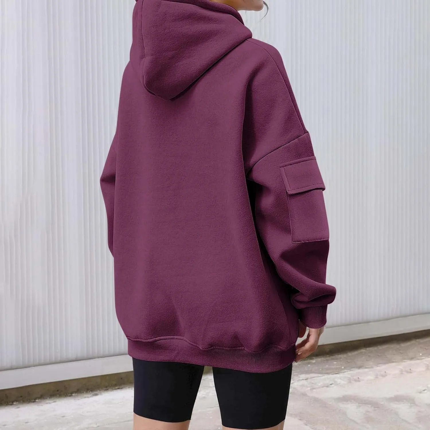 Womens Oversized Hoodies Pullover Fleece Long Sleeve Hooded Sweatshirts with Pockets Solid Color Casual Cute Sweaters