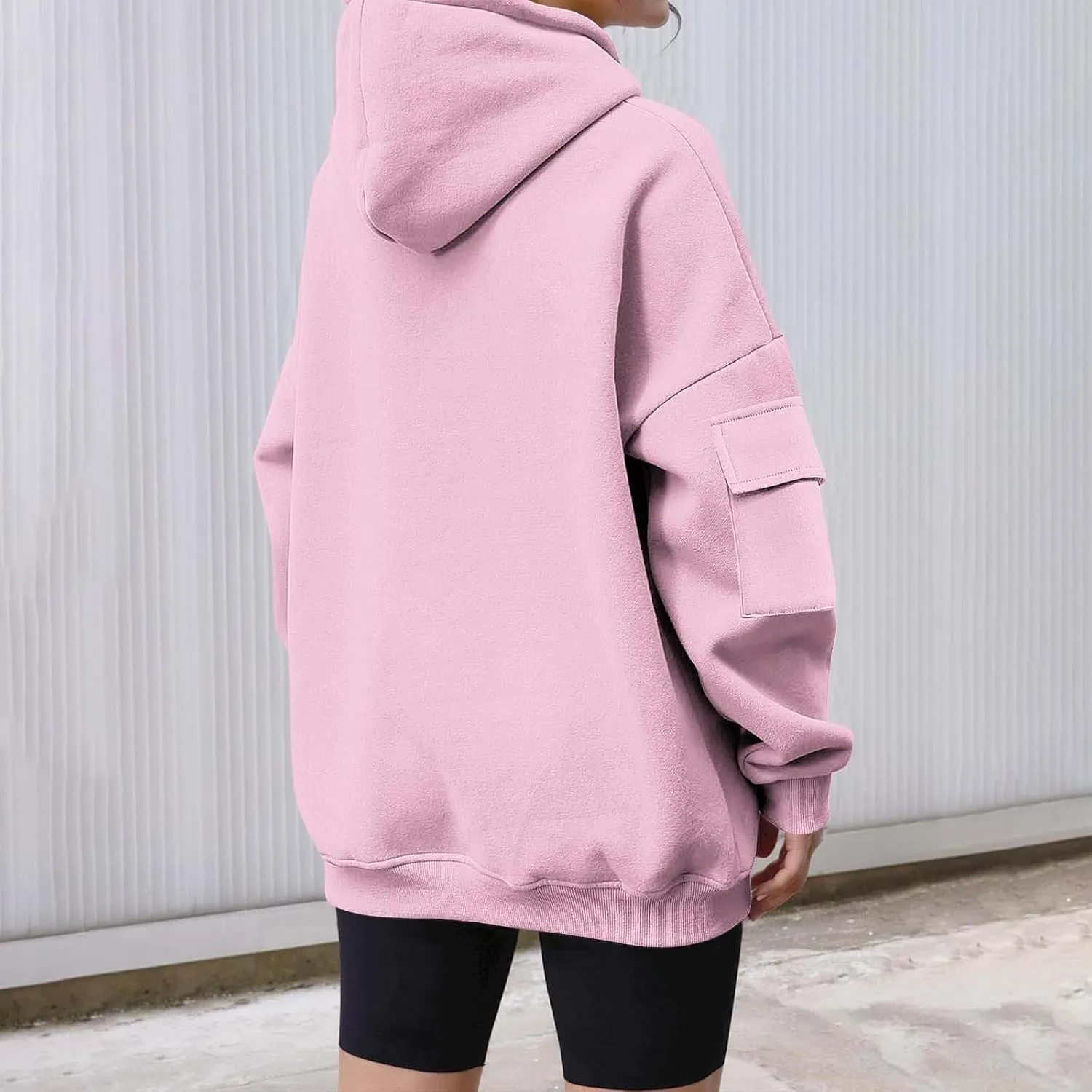 Womens Oversized Hoodies Pullover Fleece Long Sleeve Hooded Sweatshirts with Pockets Solid Color Casual Cute Sweaters
