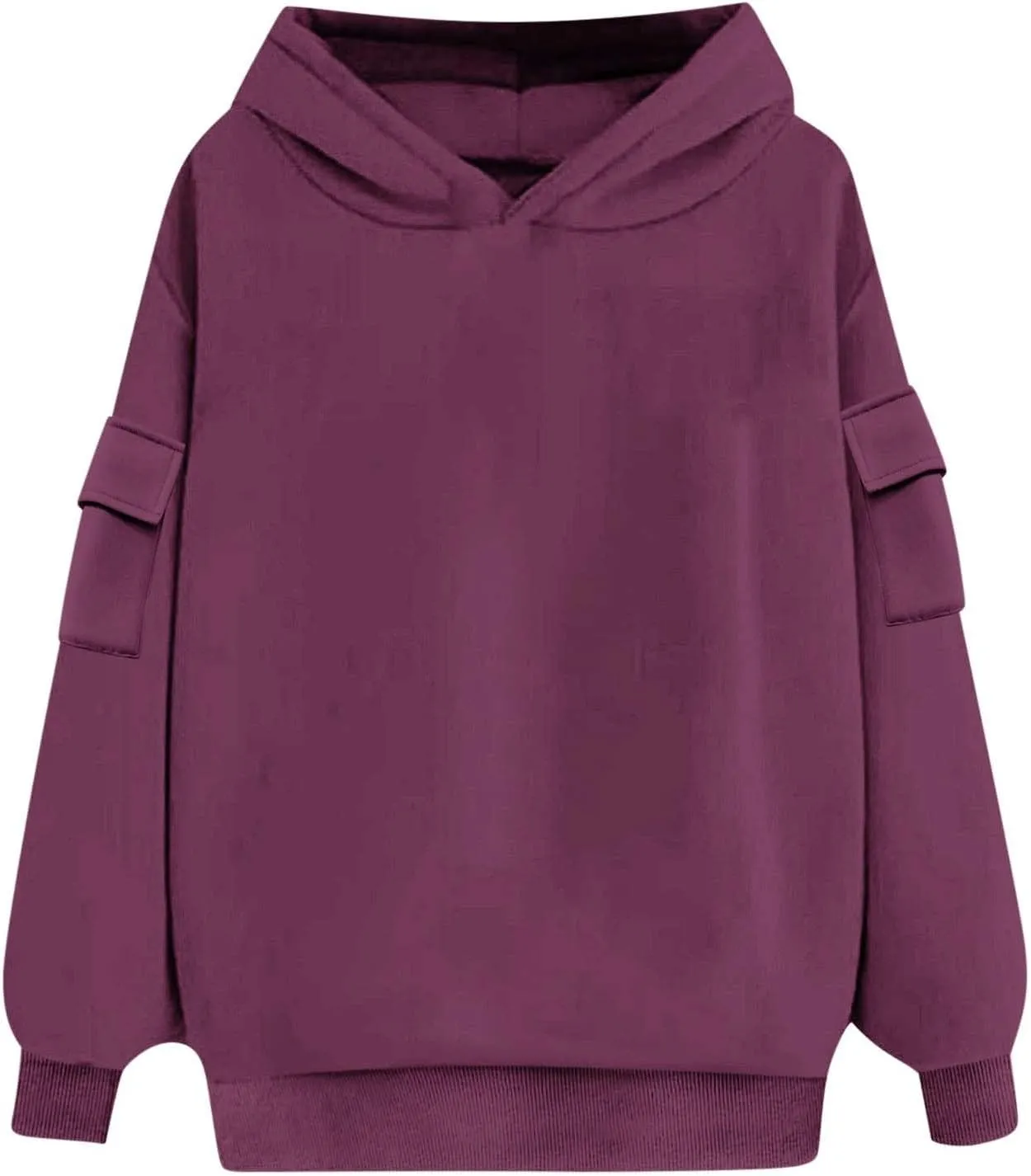 Womens Oversized Hoodies Pullover Fleece Long Sleeve Hooded Sweatshirts with Pockets Solid Color Casual Cute Sweaters