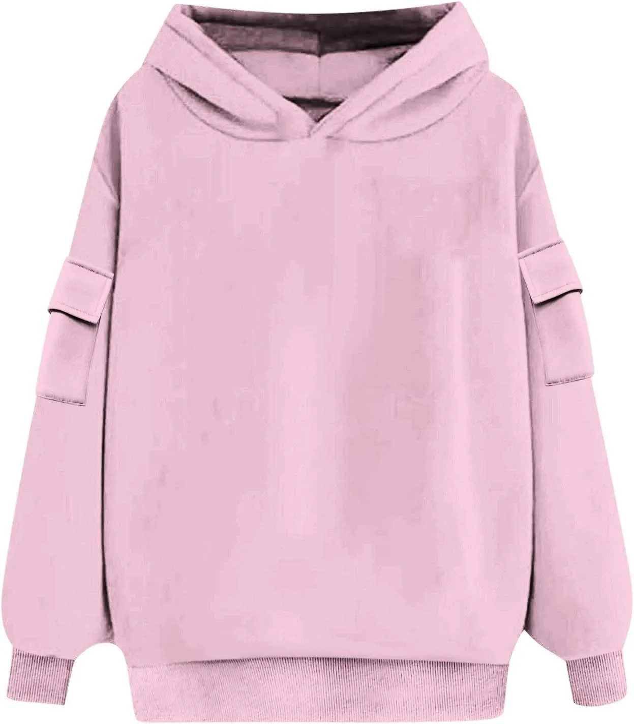 Womens Oversized Hoodies Pullover Fleece Long Sleeve Hooded Sweatshirts with Pockets Solid Color Casual Cute Sweaters