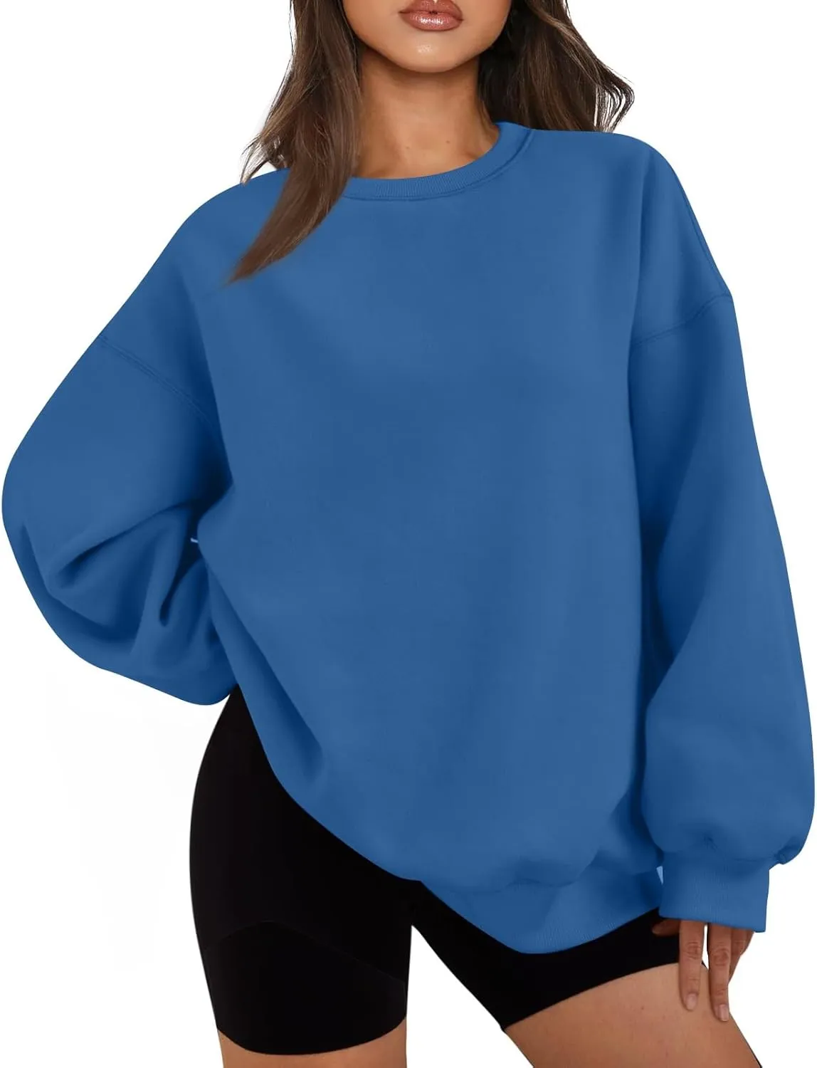 Womens Oversized Sweatshirt Fleece Pullover Comfy Crew Neck Sweatshirt Trendy Y2k Winter Outfits Preppy Clothes