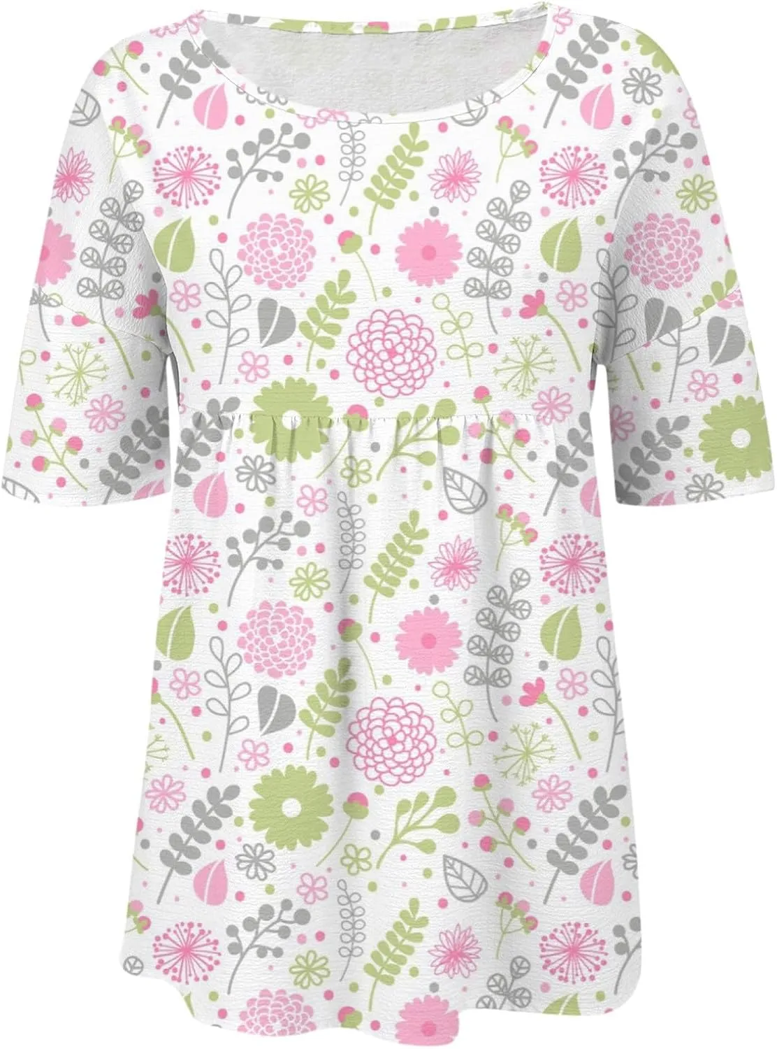 Womens Peasant Boho Tunic Tops 2025 3/4 Sleeve Floral Print Casual Loose Fit Pleated Summer Flowy Babydoll Blouses