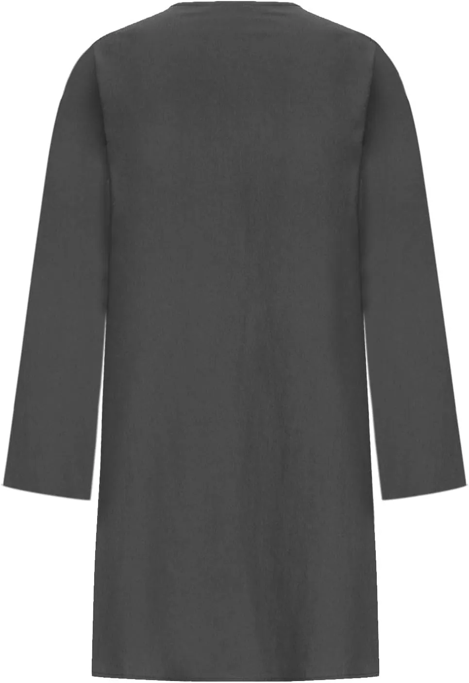 Women's Plain Cotton Linen Dresses Long Sleeve Knee-Length Peasant Dress Boho Plus Size Loose Fit Pleated Midi Dress