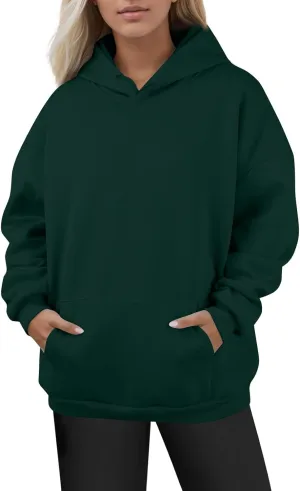 Womens Plain Hoodies Oversized Sweatshirts Pullover Fleece Sweaters With Pockets Winter Fall Outfits Y2k Clothes