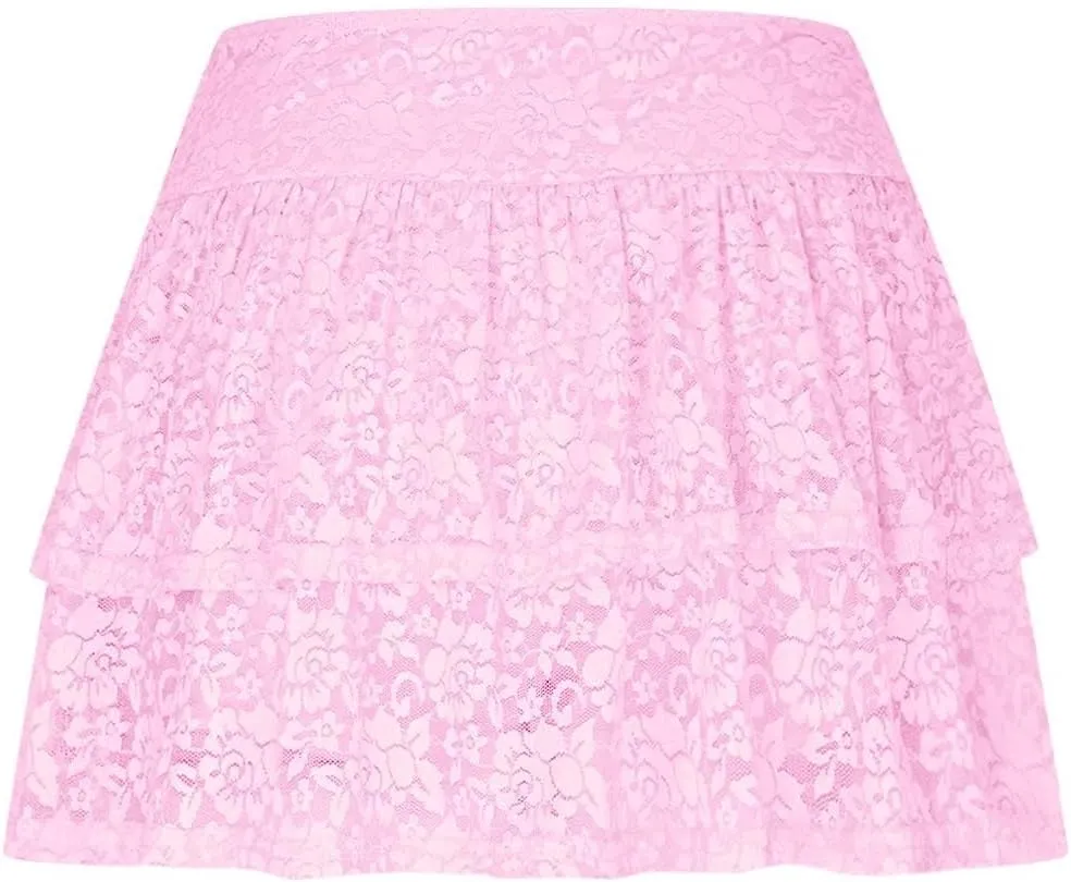 Women's Pleated Mini Skirt Layered Cake Short Skirts Fashion Travel Skirts Solid Comfy Skirts Sexy Lace Skirts