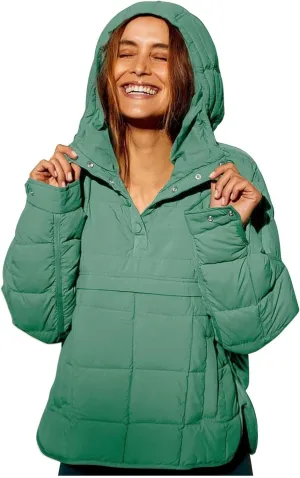 Women's Quilted Lightweight Jackets Oversized Puffer Jacket Puffer Pullover Dolman Hoodies Jacket Long Sleeve Coats