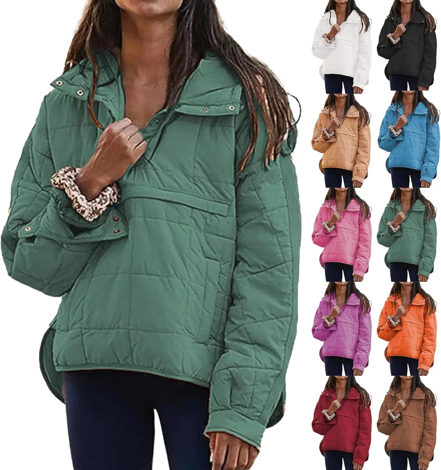 Women's Quilted Lightweight Jackets Oversized Puffer Jacket Puffer Pullover Dolman Hoodies Jacket Long Sleeve Coats