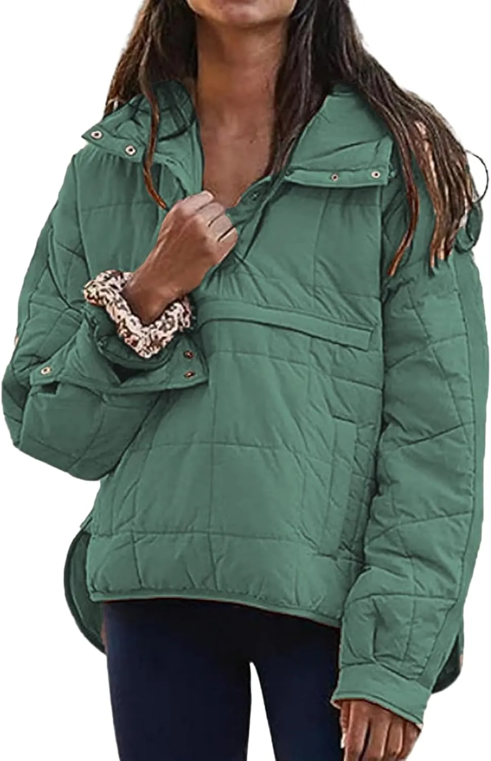 Women's Quilted Lightweight Jackets Oversized Puffer Jacket Puffer Pullover Dolman Hoodies Jacket Long Sleeve Coats