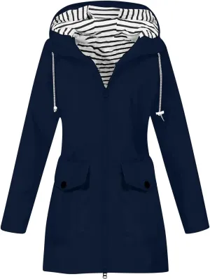 Womens Rain Jacket Waterproof with Hood, Rain Coats for Women Outdoor Lightweight Jackets Fall Athletic Windbreaker