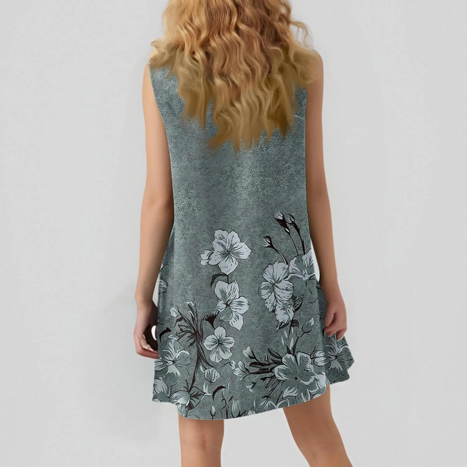 Women's Ruffle Hem Tank Dress Sleeveless Dress for Women Round Neck Casual Smock Summer Mini Dresses