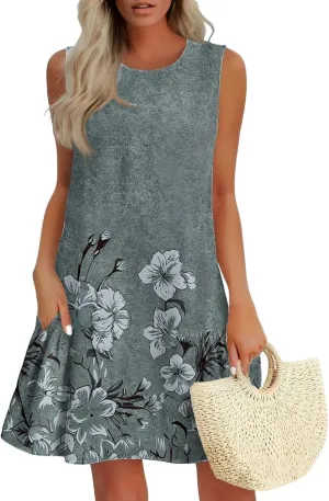 Women's Ruffle Hem Tank Dress Sleeveless Dress for Women Round Neck Casual Smock Summer Mini Dresses
