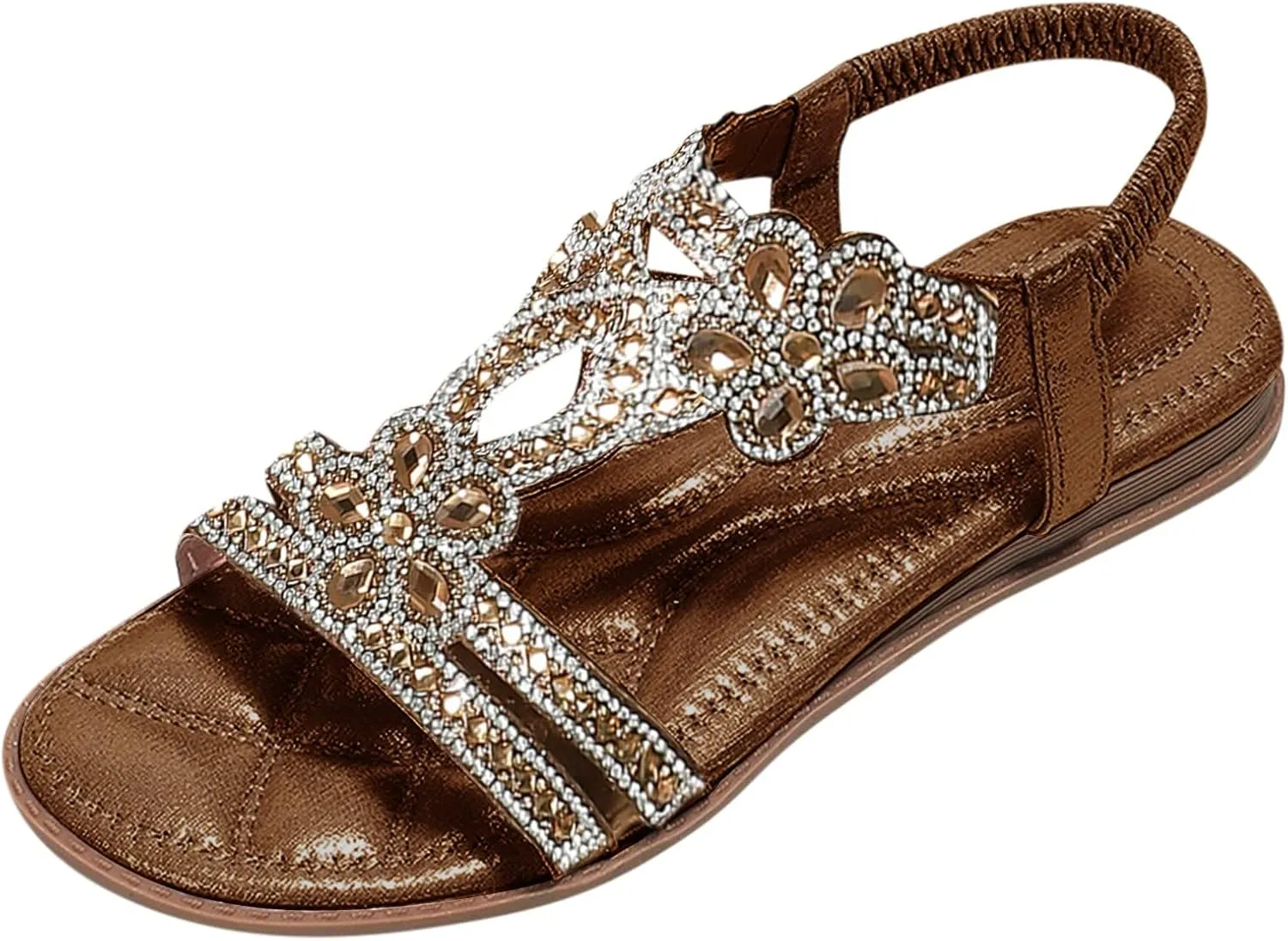 Women's Sandals Bohemia Rhinestone Flat Sandals Summer Beach Casual Sandal Dressy Sparkly Wedding Bride Shoes