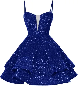 Womens Sequin Homecoming Dresses Spaghetti Straps A Line Short Sequin Dress 2025 Summer Sparkly Cocktail Party Dress