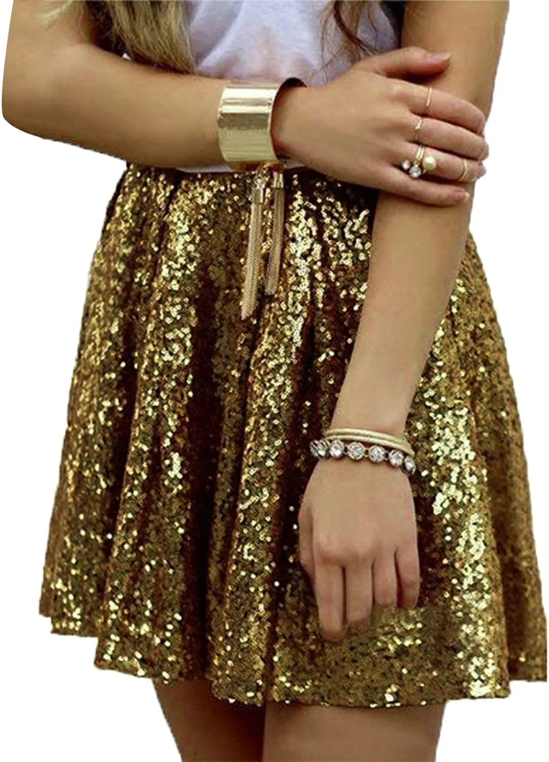 Womens Sequin Skirts Fashion High Waisted Pleated Skirts Holiday Party Sparkly Glitter Skirts 2025 Summer Trendy Skirts