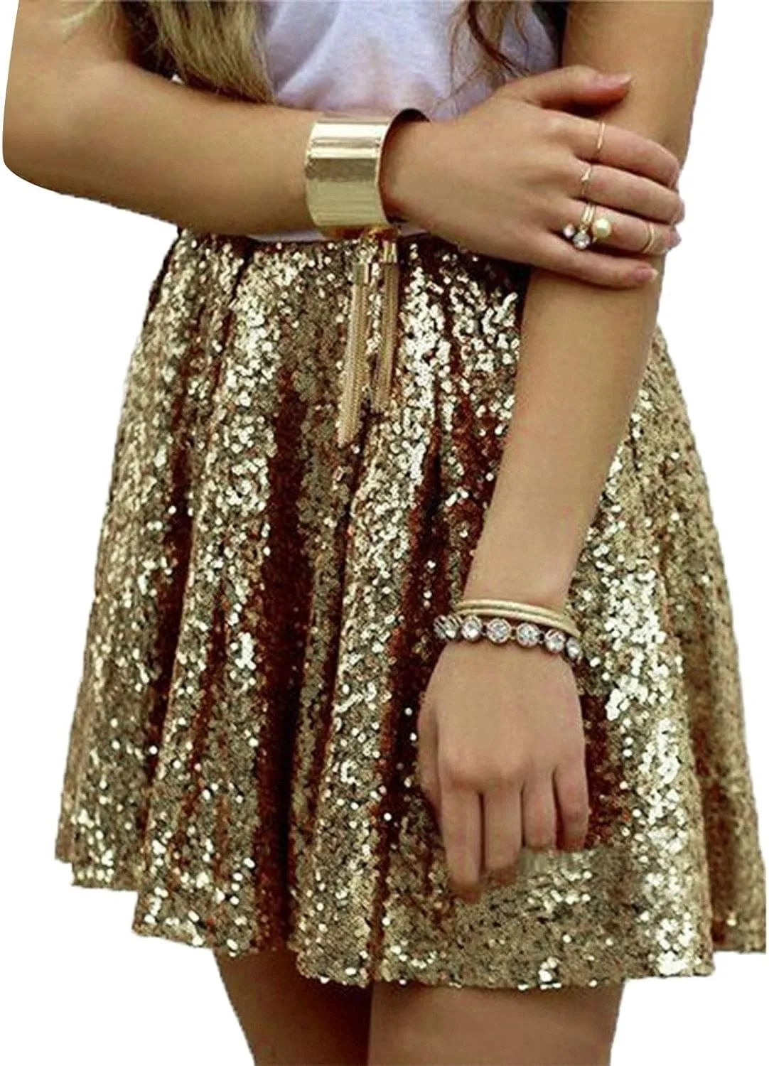 Womens Sequin Skirts Fashion High Waisted Pleated Skirts Holiday Party Sparkly Glitter Skirts 2025 Summer Trendy Skirts