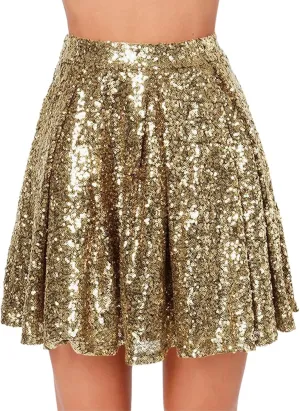 Womens Sequin Skirts Fashion High Waisted Pleated Skirts Holiday Party Sparkly Glitter Skirts 2025 Summer Trendy Skirts