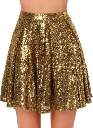 Womens Sequin Skirts Fashion High Waisted Pleated Skirts Holiday Party Sparkly Glitter Skirts 2025 Summer Trendy Skirts