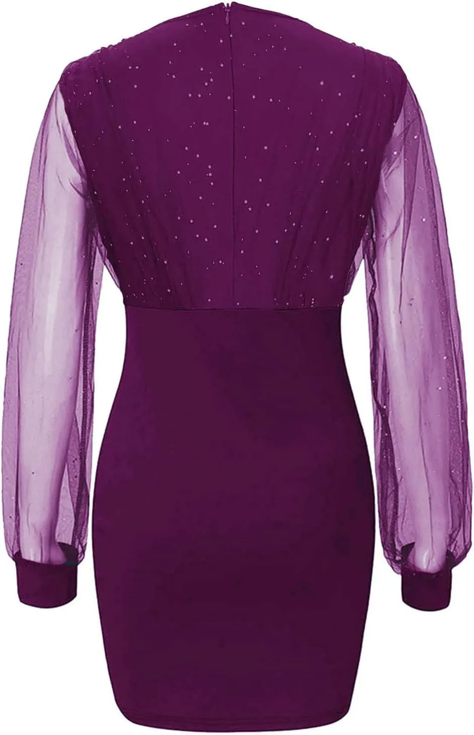 Women's Sexy Elegant Trendy Long Sleeve V-Neck Sequin Lace Mesh Midi Cocktail Party Dresses, S-2XL