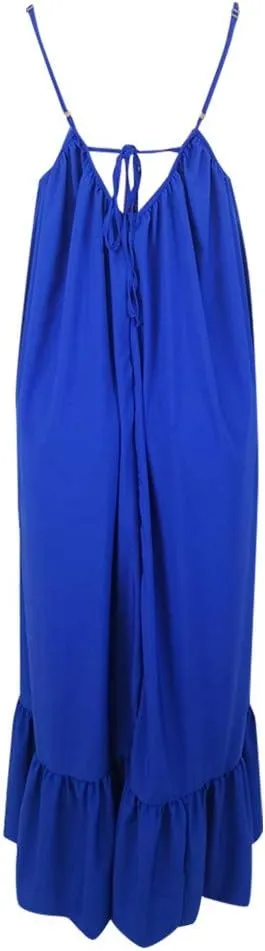 Womens Sexy Spaghetti Strap Sleeveless Ruched Ruffle Hem Bandage Oversized Summer Beach Loose Long Maxi Swing Dress