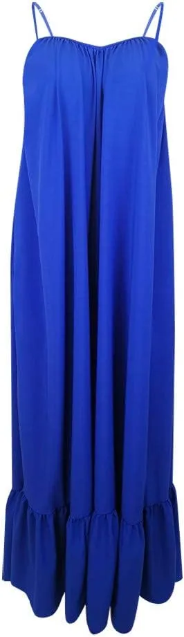Womens Sexy Spaghetti Strap Sleeveless Ruched Ruffle Hem Bandage Oversized Summer Beach Loose Long Maxi Swing Dress