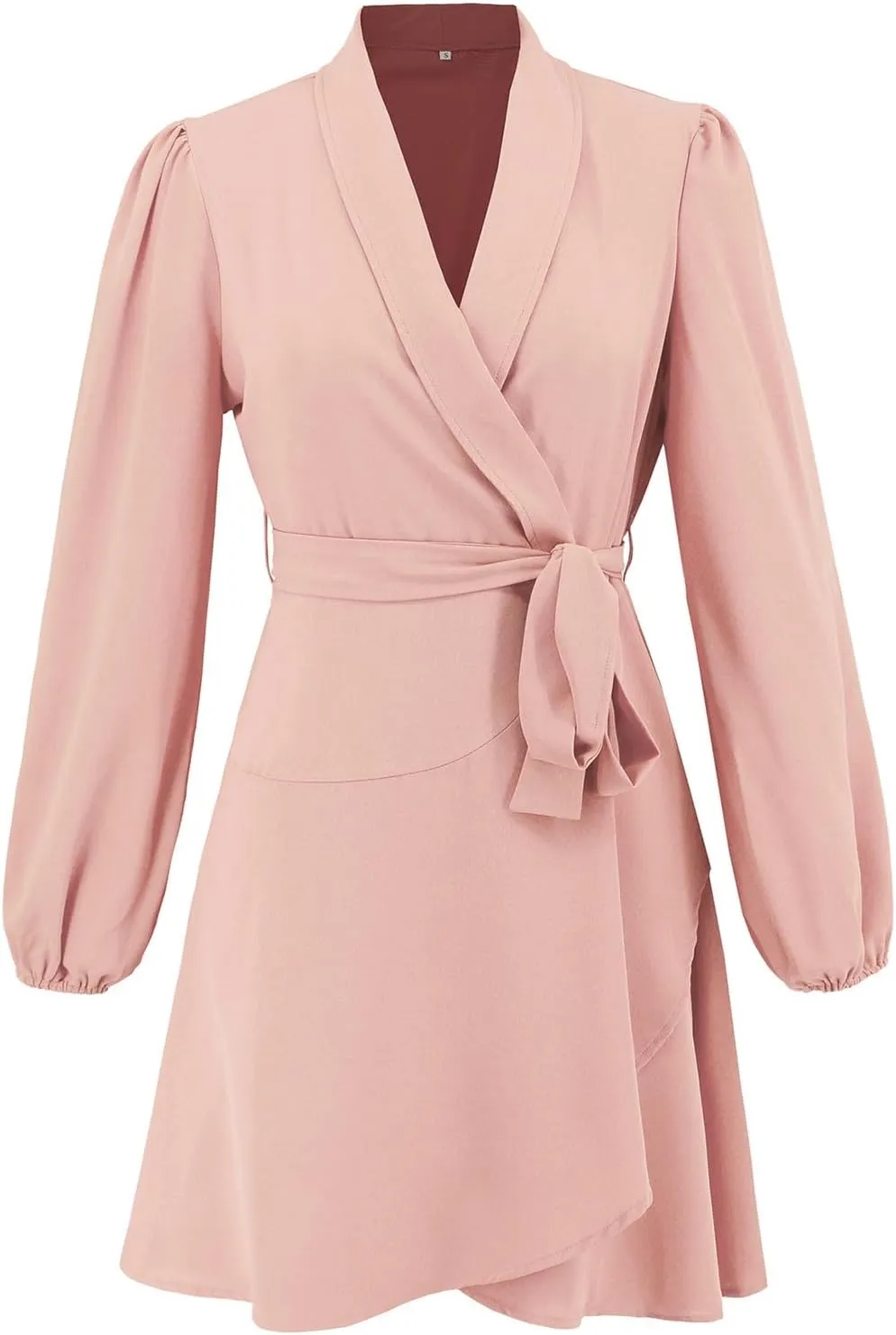 Women's Sexy V-Neck Dress Long Sleeve Waist Tie Ruffle Mini Dress Elegant Summer Casual Swing Dresses