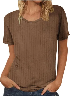 Womens Shirts Textured Short Sleeve Crewneck Casual Lounge Tops Dressy Ribbed Knit Pullover Blouse Shirts Summer Tees