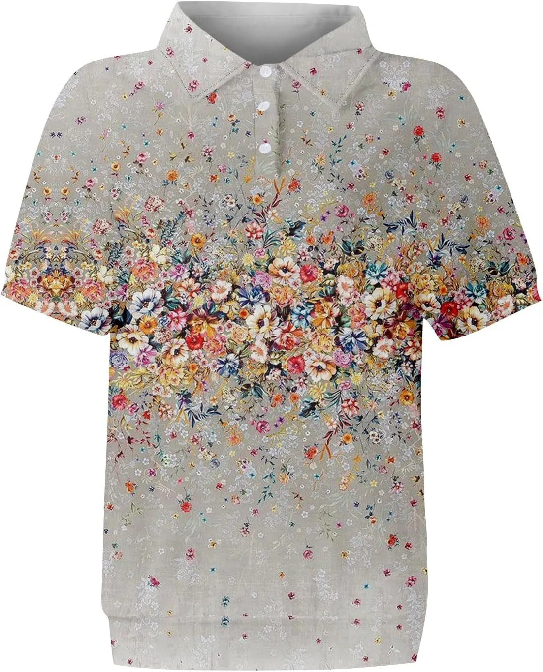 Womens Short Sleeve Tops Spring Button Down Polo Neck Shirts Lightweight Blouses Floral Print Outfits