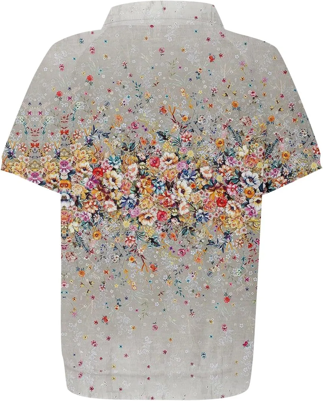 Womens Short Sleeve Tops Spring Button Down Polo Neck Shirts Lightweight Blouses Floral Print Outfits