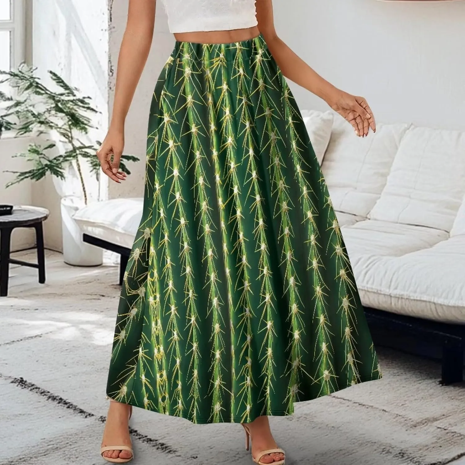 Womens Skirt Elastic High Waist A-Line Skirts for Dance Girls Soft Flowy Maxi Long Skirts for Fall Winter Spring