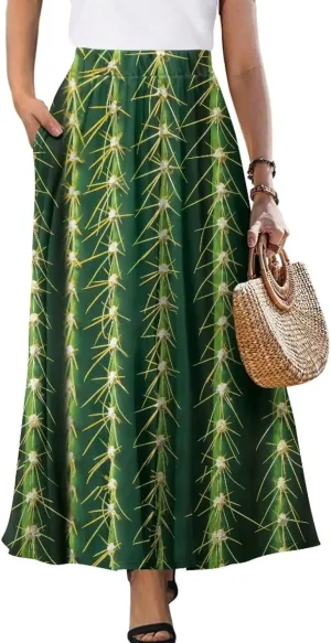Womens Skirt Elastic High Waist A-Line Skirts for Dance Girls Soft Flowy Maxi Long Skirts for Fall Winter Spring