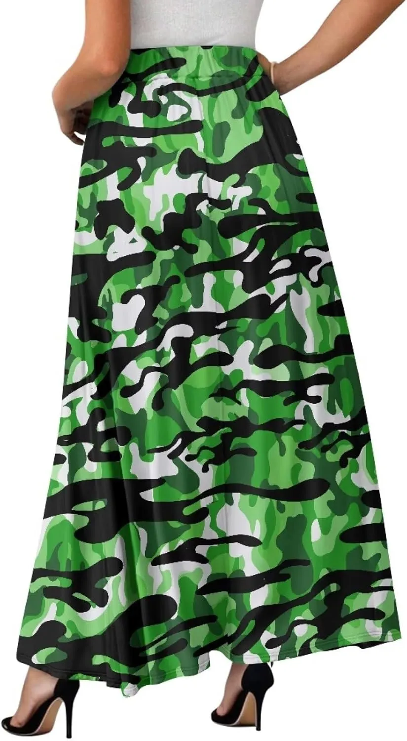 Womens Skirt Elastic High Waist A-Line Skirts for Dance Girls Soft Flowy Maxi Long Skirts for Fall Winter Spring