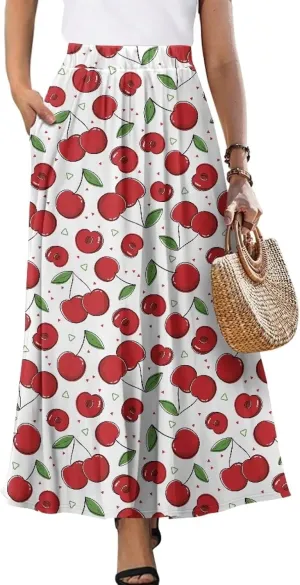 Womens Skirt Elastic High Waist A-Line Skirts for Dance Girls Soft Flowy Maxi Long Skirts for Fall Winter Spring
