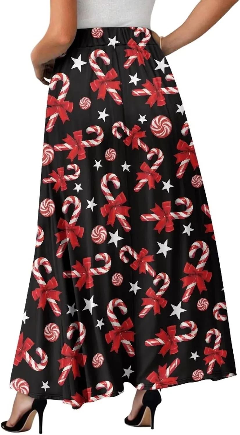 Womens Skirt Elastic High Waist A-Line Skirts for Dance Girls Soft Flowy Maxi Long Skirts for Fall Winter Spring