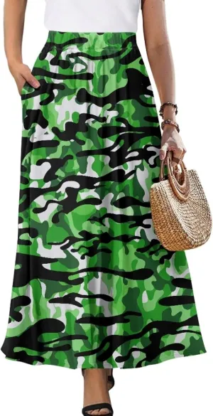 Womens Skirt Elastic High Waist A-Line Skirts for Dance Girls Soft Flowy Maxi Long Skirts for Fall Winter Spring