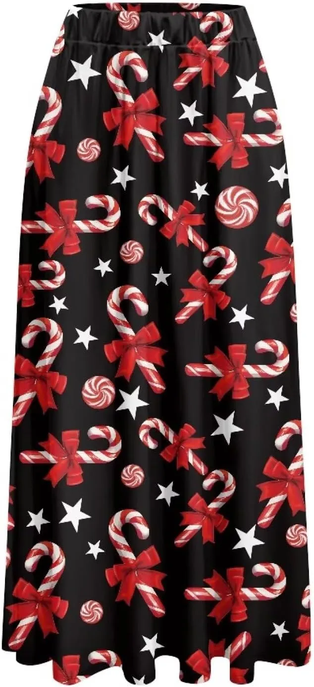 Womens Skirt Elastic High Waist A-Line Skirts for Dance Girls Soft Flowy Maxi Long Skirts for Fall Winter Spring