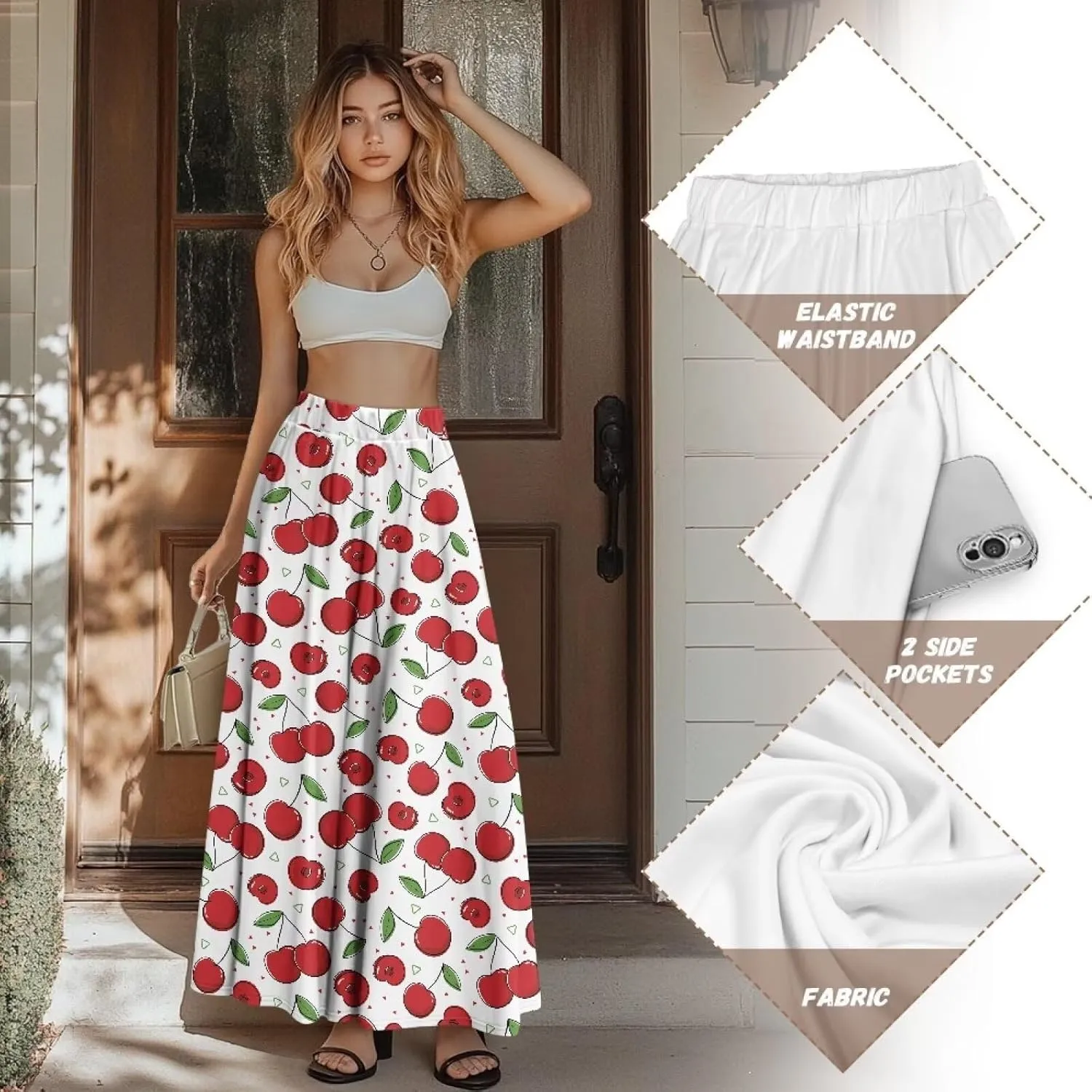 Womens Skirt Elastic High Waist A-Line Skirts for Dance Girls Soft Flowy Maxi Long Skirts for Fall Winter Spring