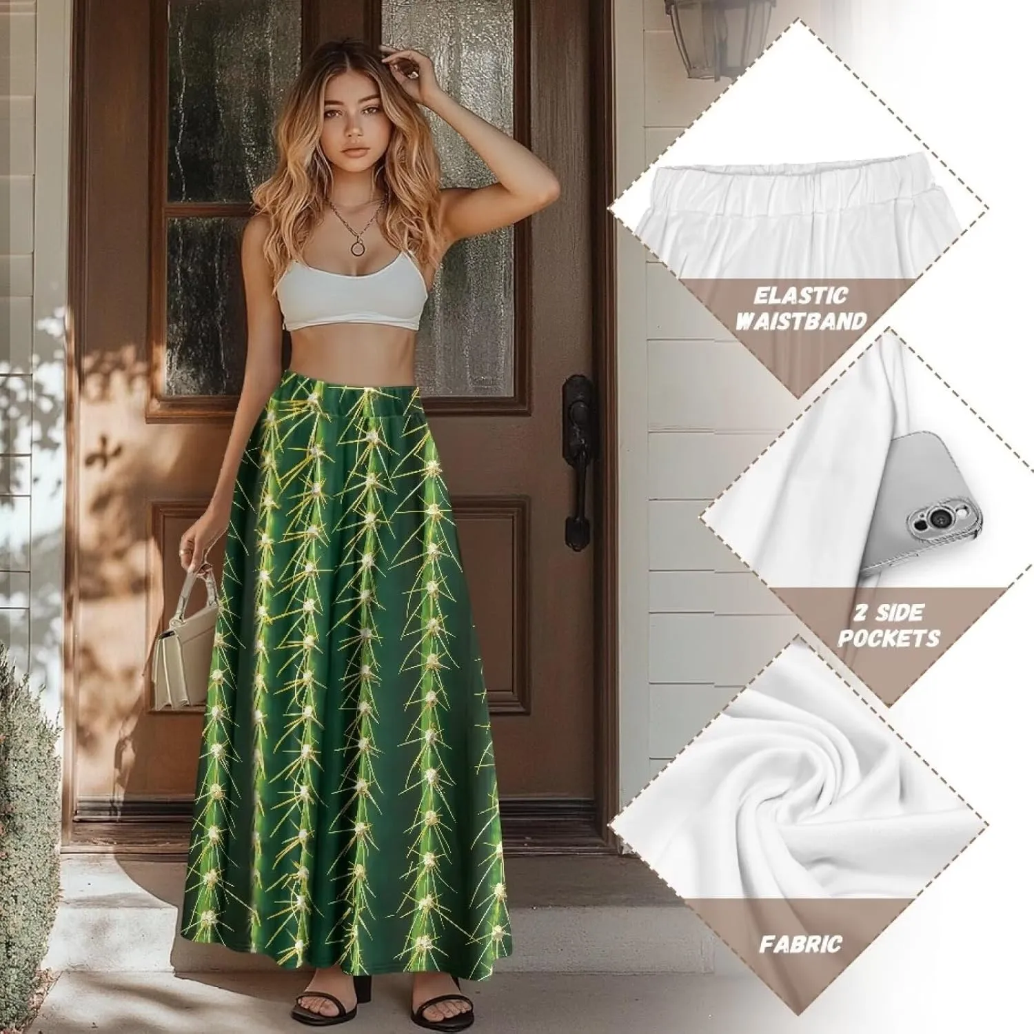 Womens Skirt Elastic High Waist A-Line Skirts for Dance Girls Soft Flowy Maxi Long Skirts for Fall Winter Spring