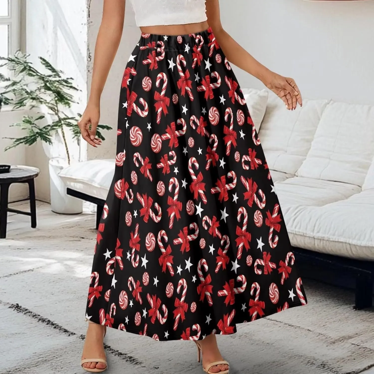 Womens Skirt Elastic High Waist A-Line Skirts for Dance Girls Soft Flowy Maxi Long Skirts for Fall Winter Spring
