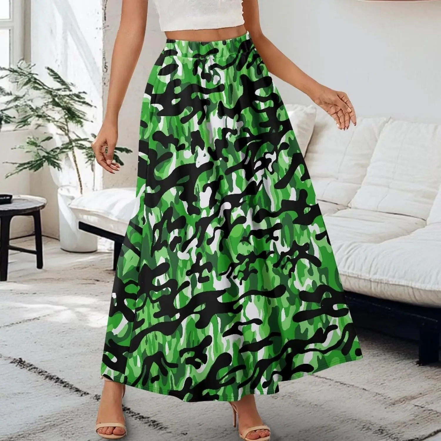 Womens Skirt Elastic High Waist A-Line Skirts for Dance Girls Soft Flowy Maxi Long Skirts for Fall Winter Spring