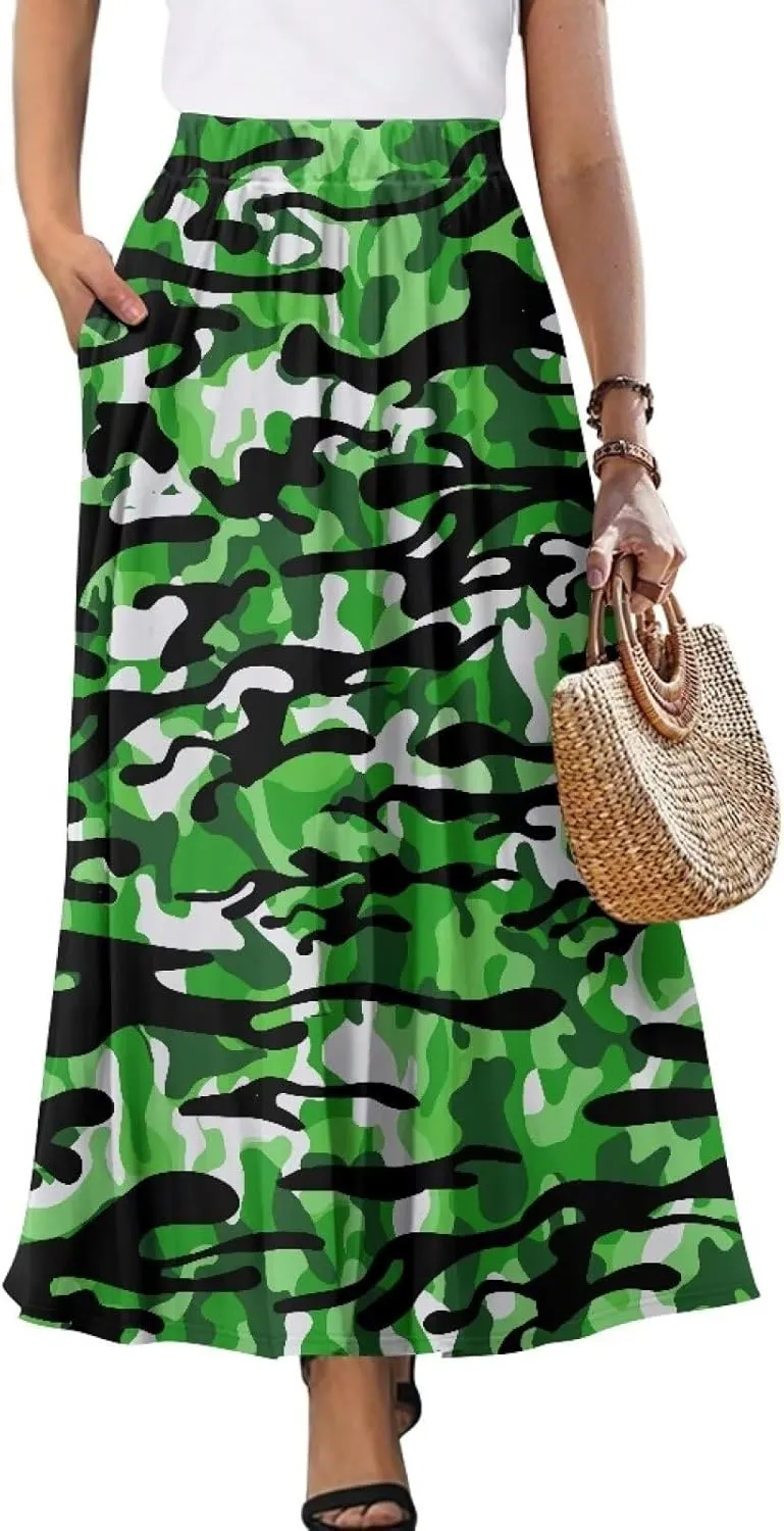 Womens Skirt Elastic High Waist A-Line Skirts for Dance Girls Soft Flowy Maxi Long Skirts for Fall Winter Spring