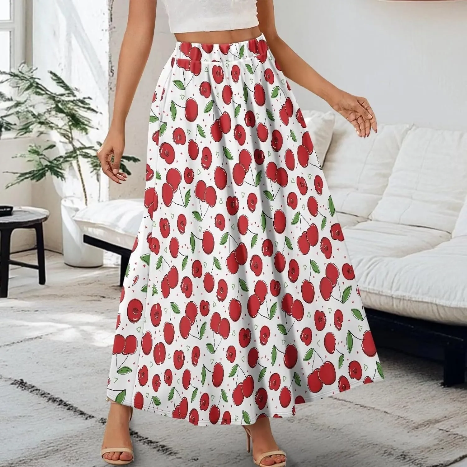 Womens Skirt Elastic High Waist A-Line Skirts for Dance Girls Soft Flowy Maxi Long Skirts for Fall Winter Spring