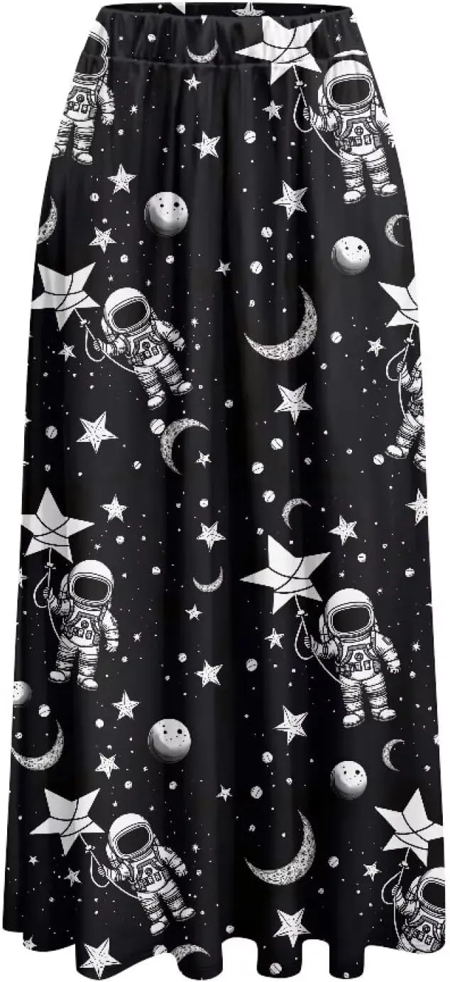 Womens Skirt Elastic High Waist A-Line Skirts for Dance Girls Soft Flowy Maxi Long Skirts for Fall Winter Spring