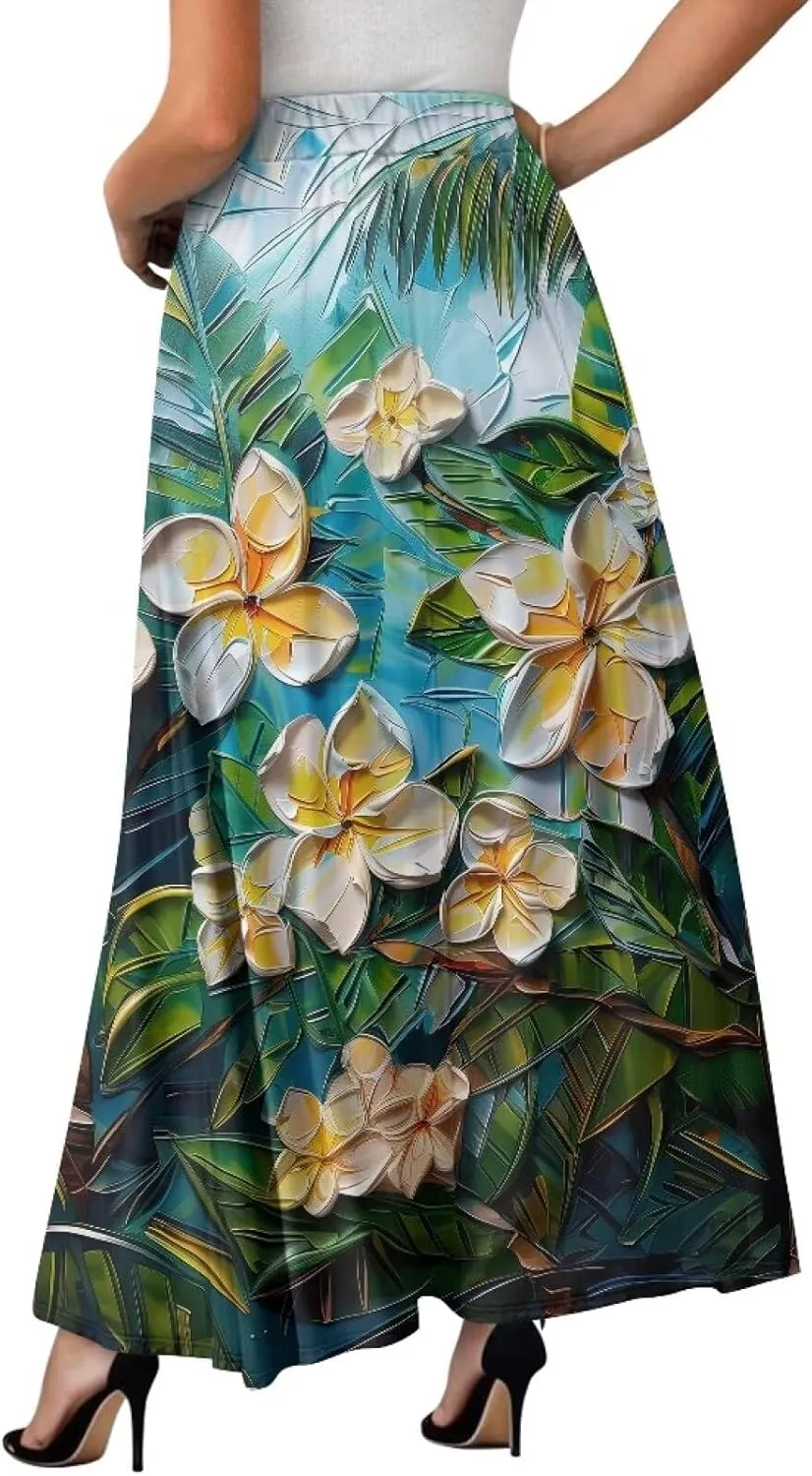 Womens Skirt Elastic High Waist A-Line Skirts for Dance Girls Soft Flowy Maxi Long Skirts for Fall Winter Spring