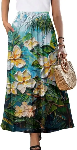 Womens Skirt Elastic High Waist A-Line Skirts for Dance Girls Soft Flowy Maxi Long Skirts for Fall Winter Spring