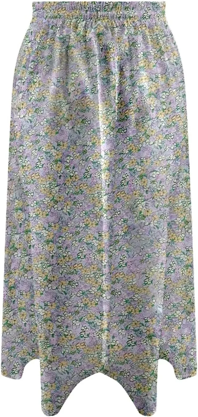 Womens Skirts Elastic Waisted Mid High Waisted Flowy Elegant Skirt Loose Fashionable Comfortable Skorts with Pockets