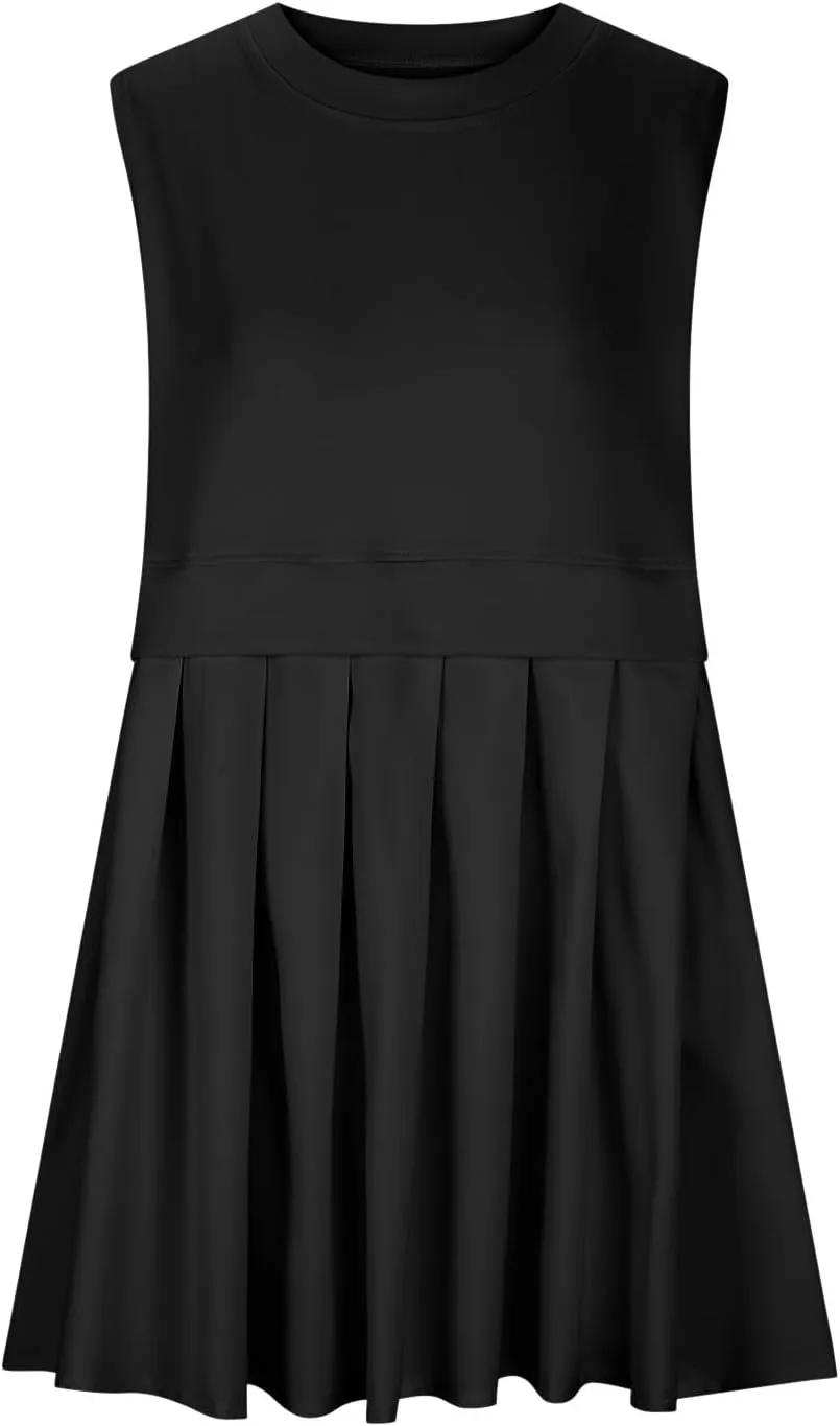 Womens Sleeveless Loose Beach Dress Simple Solid Color Sundresses Casual Crewneck Fashion 2024 Tank Dress